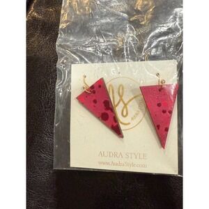 Audra Style Triangle Earrings Red Speckled Wood Handmade Unique Statement